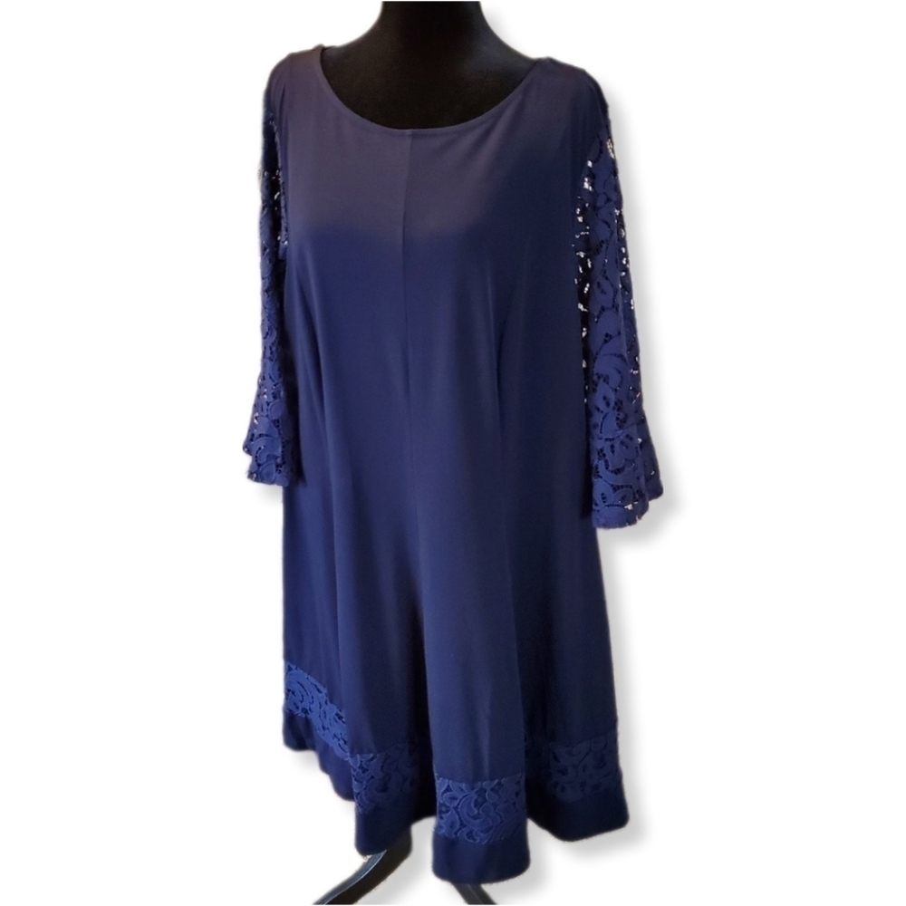 Jessica Howard Navy Fit & Flare Dress with Lace Sleeves Sz 18W